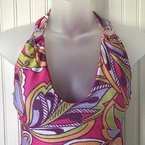 BECCA Retail $138 Hot Pink Glitter Psychedelica Nina Plunge One Piece Size M - Picture 2 of 6